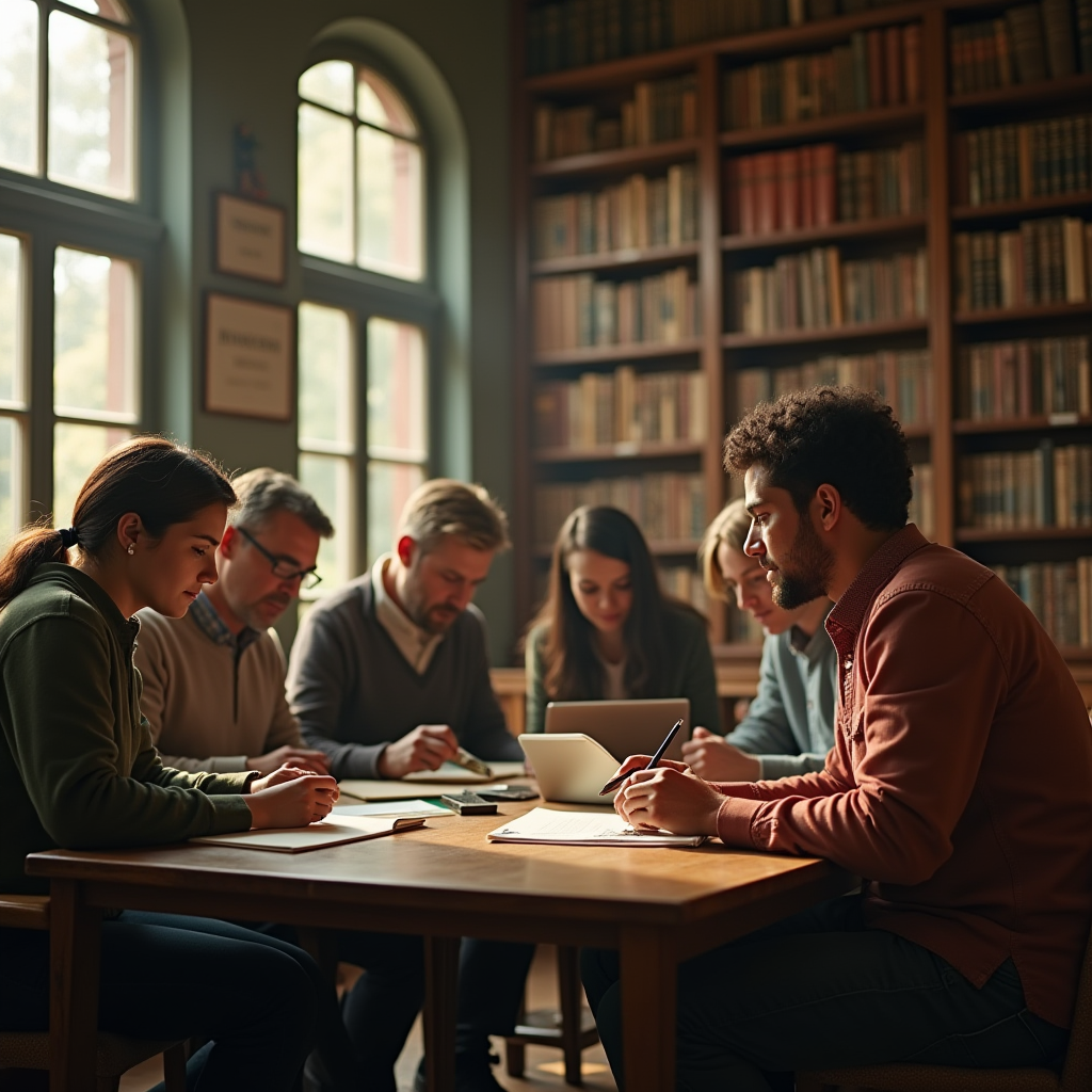 photo: us at the library at a table studying